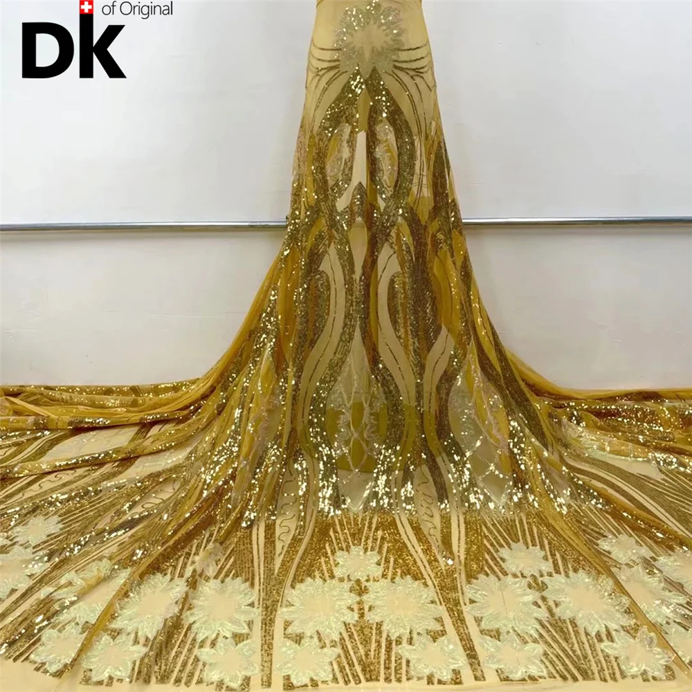 

5 ярдов, новейшая французская Тюлевая кружевная ткань, блестки, 3D кружевная африканская сетчатая кружевная ткань, высококачественное круже...