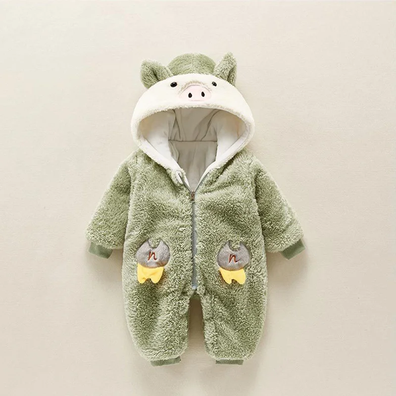 

2020 Cute Newborn Baby Boy Girl Clothes Long Sleeve Cartoon Pig Baby Romper Autumn Winter Thicken Coat for Baby Infant Snowsuit