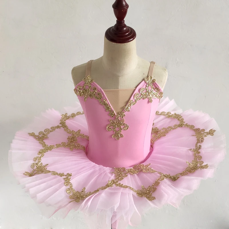 

2020 Girls Ballerina Ballet Dress Rhinestone Decro Bow Design Dance Tulle Skirt Girls Short Sleeve Performance Princess Dress