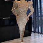 Женское вечернее платье-русалка, платье цвета шампанского с рукавом три четверти, жакетом и жемчугом, для матери невесты, для свадебной вечеринки, 2021