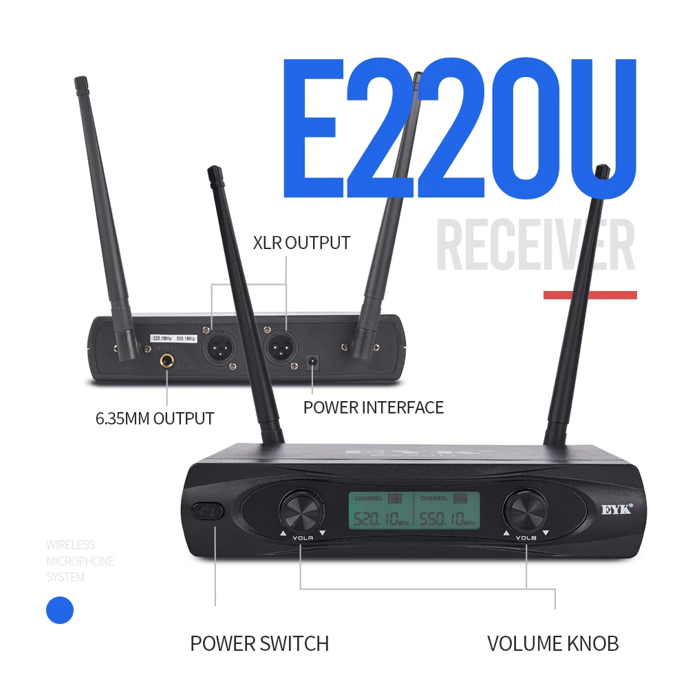 Беспроводной микрофон EYK E220U ручной двухканальный динамический UHF с