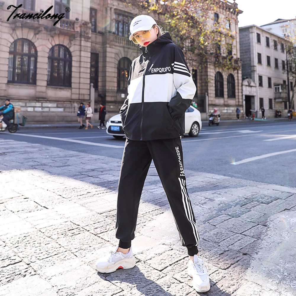 

Casual Tracktsuit Women Fashion Sportswear Female Students Set Korean Style Loose Two Piece Suit Sweatpants Zipper Spring Outfit