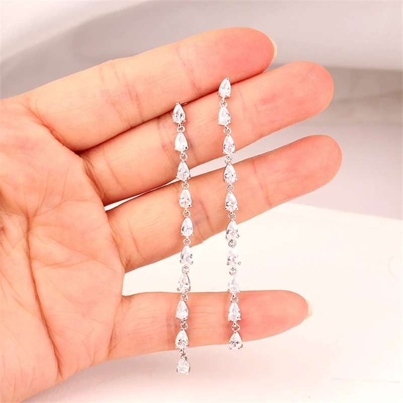 

Luxury Temperament AAA Zircon Earrings For Women 2020 Trend Copper S925 Silver Needle European American Tassel Long Eardrop