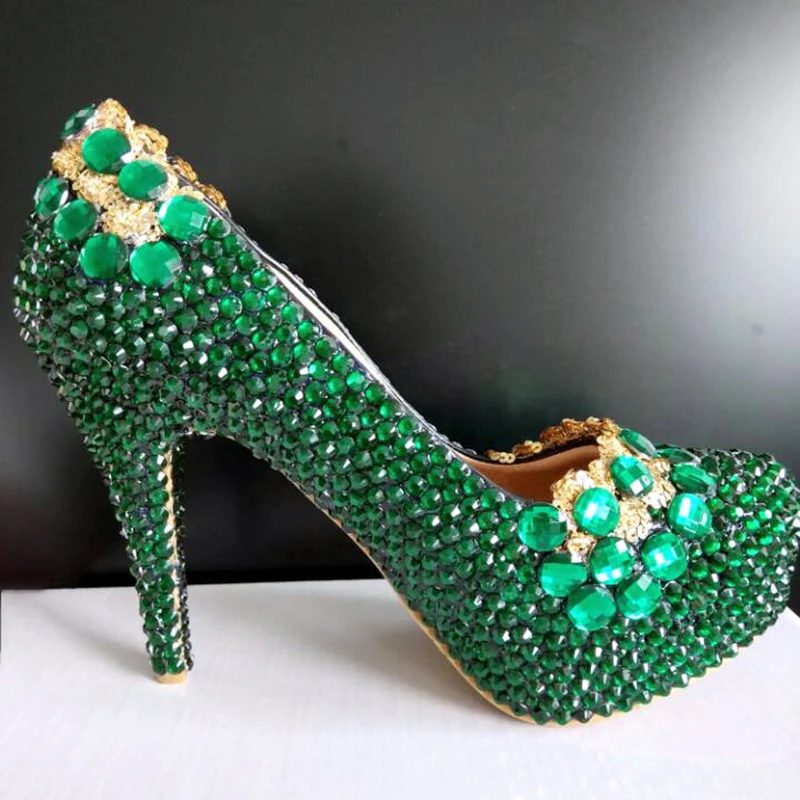 Зеленая женская свадебная обувь Туфли-лодочки на высоких каблуках 12 см