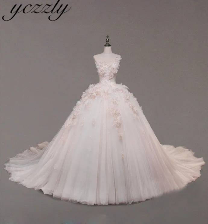 Vestidos De Novia 2019 Пышное розовое платье принцессы кружевное с аппликацией в виде