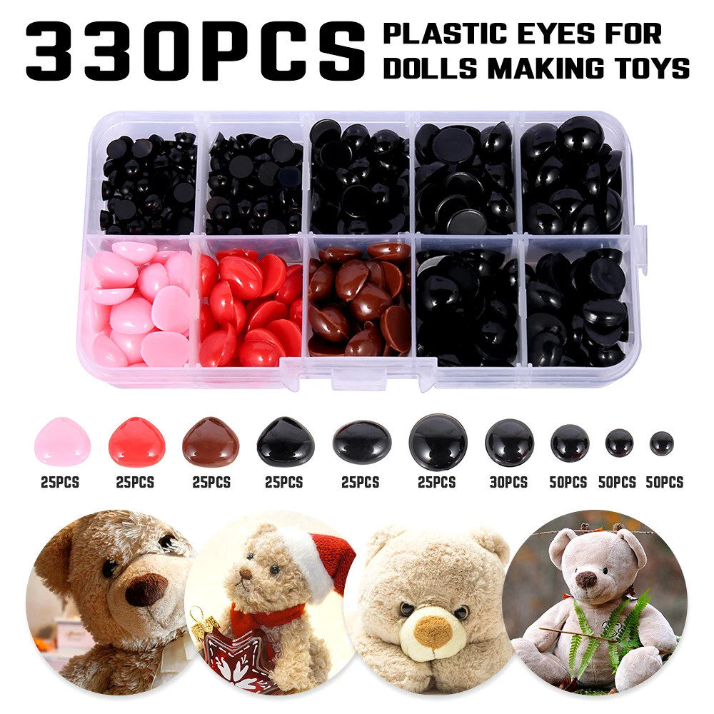 

330PCS Colorful Plastic Crafts Safety Eyes For Teddy Bear Soft Toy Making Funny Animal Doll Nose DIY Accessories Box 5-12mm