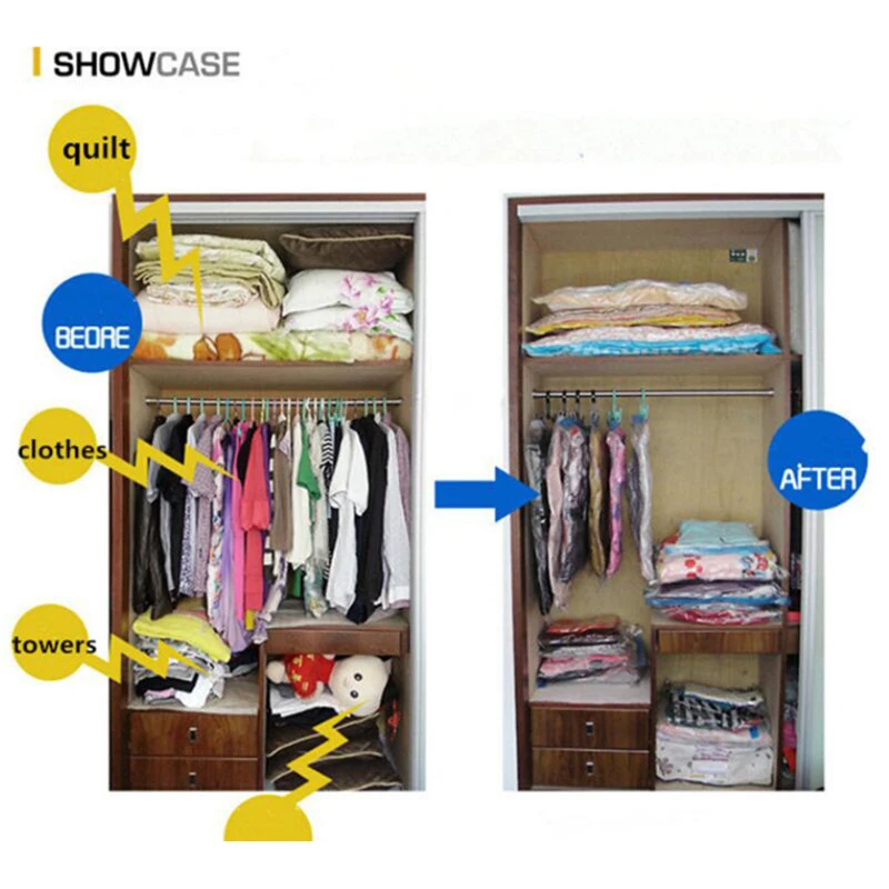 4 шт. большой вакуумный пакет для хранения одежды прозрачный границы складной