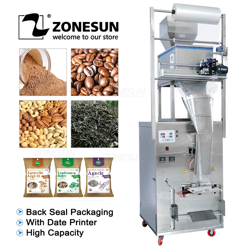 

ZONESUN 10-999g Automatic Food Granule Bag Sachet Protein Coffee Powder Filling and Back Sealing Machine Packaging Machinery