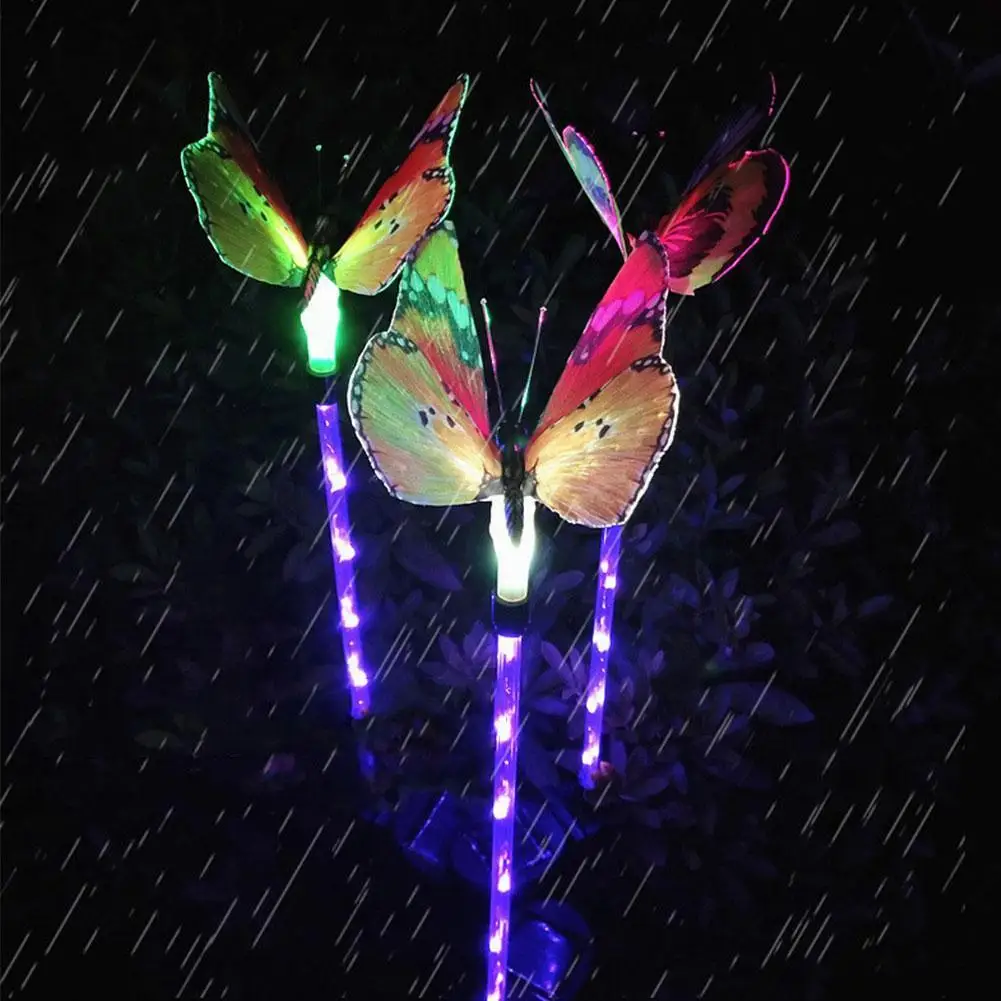 3 шт. цветные солнечные волоконно оптические лампы в форме бабочки для наружного