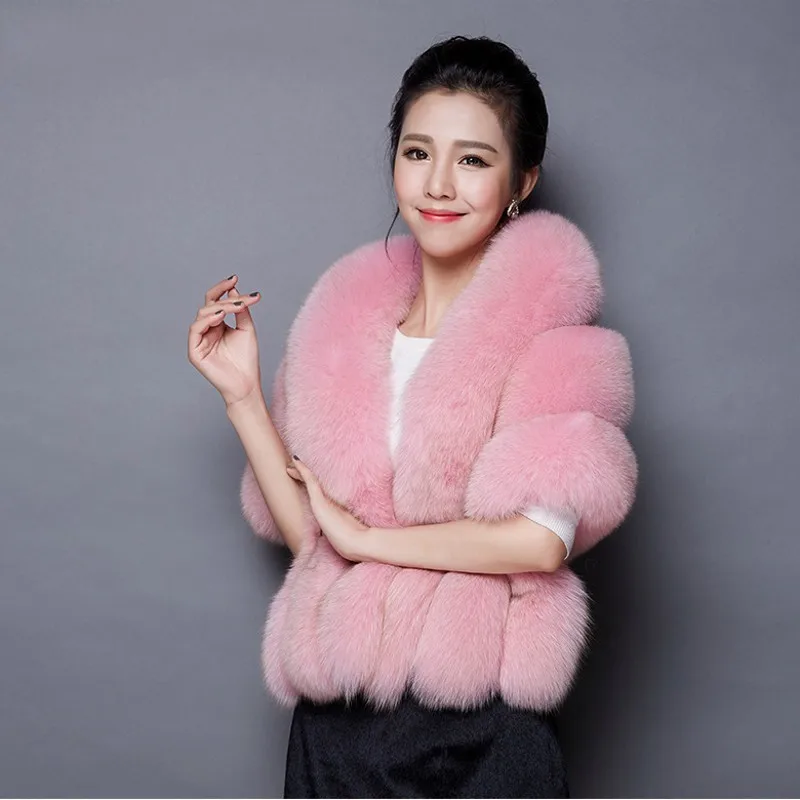 

High Qaulity Bride Faux Fox Wedding Pocho Thick Warm Fur Womens Cape Elegant Lady Classic Comfort Outwear Coat Female Cloak