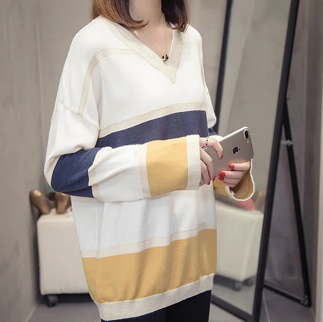 Женские Пуловеры и свитера размера плюс 2020 Осень-зима v-образный вырез корейская