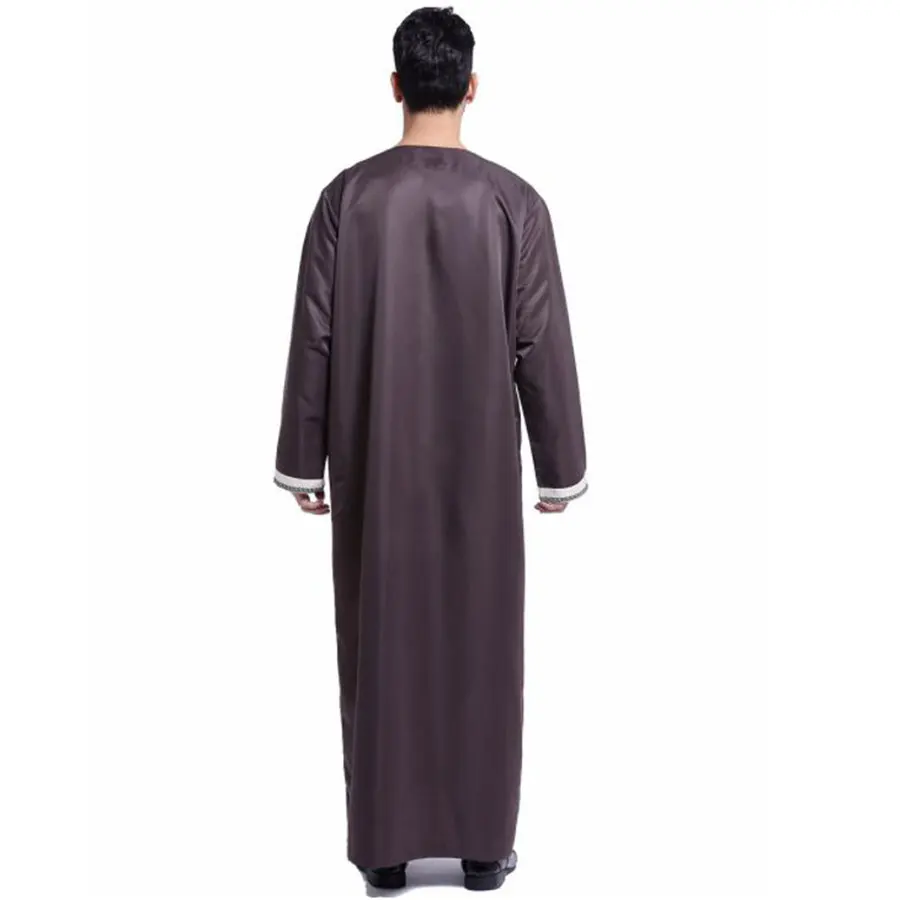 New Solid Men's Jubba Thobe Arabic Islamic Clothing Casual Muslim Saudi Arabia Arabic Abaya Long Robes Embroidery Kaftan Sweater