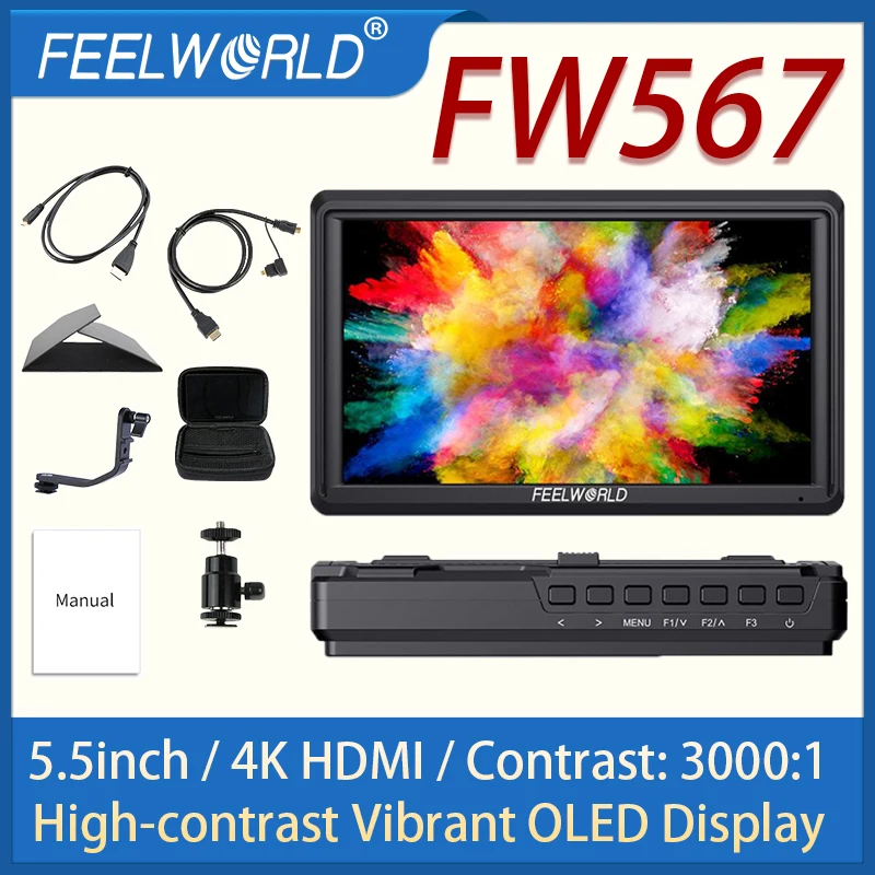 

FEELWORLD FW567 5.5 Inch Protable Monitor OLED DSLR Camera Field Monitor Support 4K HDMI On-Camera Monitor
