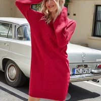 korean knitted long sweater dress women winter crew neck pullover red black winter straight dresses female clothes 2020 new
