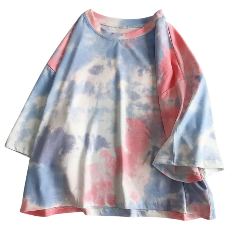 Women Short Sleeve T-Shirt Streetwear Tie Dye Print Summer Sweet Loose Oversized 2XL Ladies Tee Shirt Tops W1 | Женская одежда