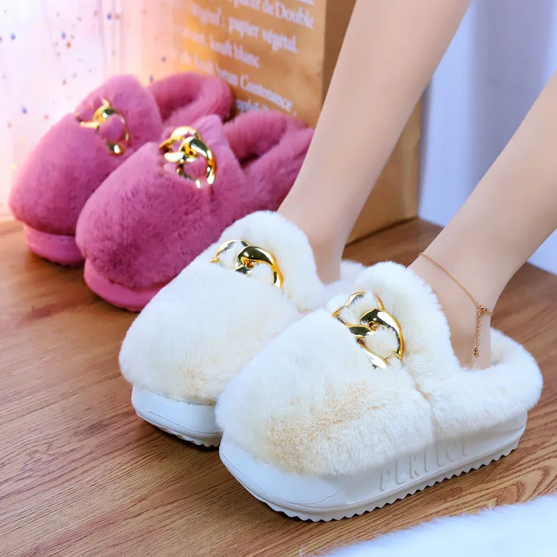 Ladies Platform Anti Slip House Plush Shoes Female Fuzzy Slides Warm Fluffy Slippers Women Winter Shoes Indoor Slipper 2022 News
