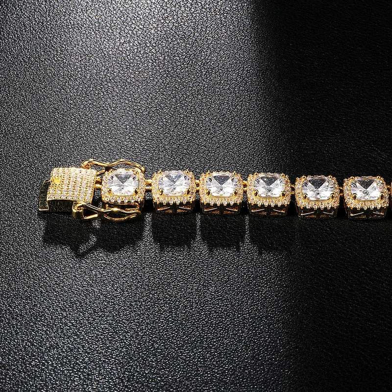 Хип Хоп 10 мм Bling Square AAA CZ кубический цирконий Iced Out браслет ожерелье из камней