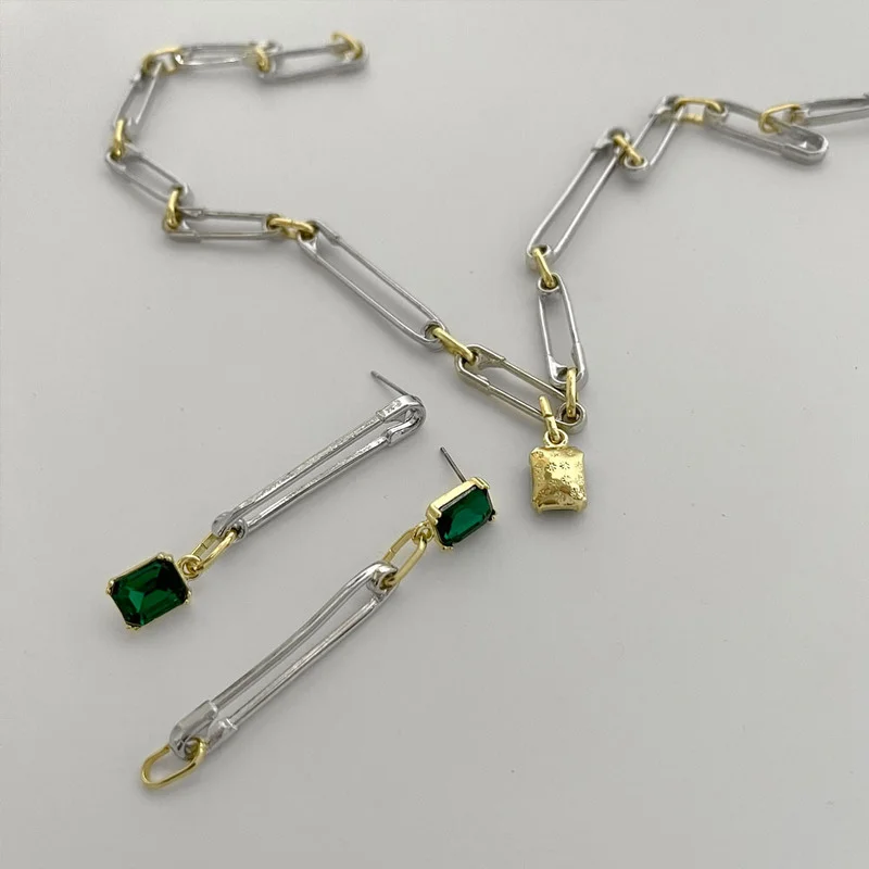 Винтажное прямоугольное ожерелье Minar из стекла зеленого цвета цепочки с полыми