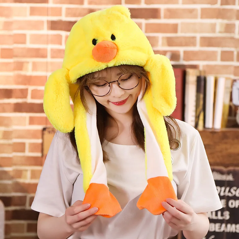 duck Новая Привлекательная плюшевая шапка с подвижными ушками, забавная игрушка для игр с ушками, кролик, собака, свинья, Подарочная игрушка для детей, девочек - Цвет: duck