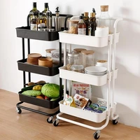 3 tier storage trolley cart kitchen organizer bathroom movable storage shelf wheels household stand holder kitchen furniture hwc