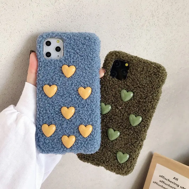 3D милый чехол для телефона с сердечком IPhone 6 7 8 plus X плюшевый Мягкий силиконовый