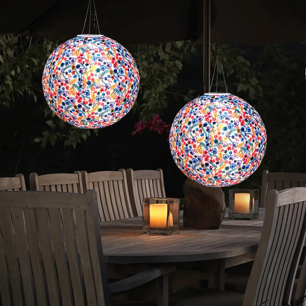

12 inch Printed Waterproof Nylon LED Round Lantern Hanging for Wedding Birthday Party Decoration Holiday Supplies Gift Craft