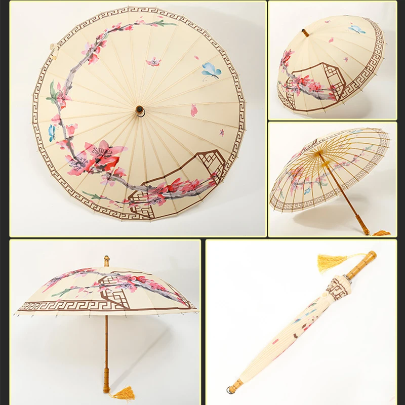 Зонт китайский Солнцезащитный с длинной ручкой Модный водонепроницаемый в стиле