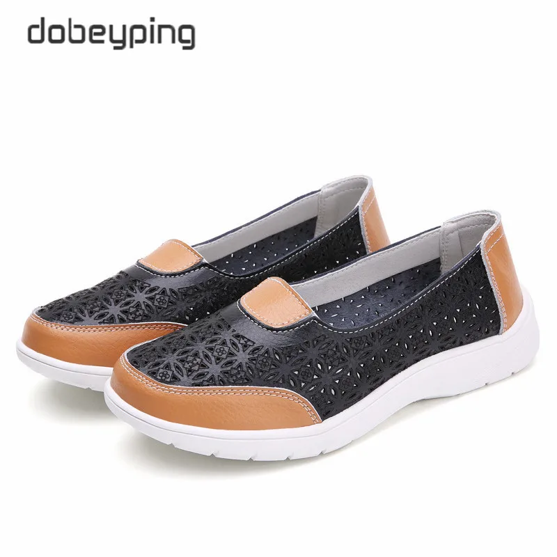 

dobeyping 2021 Casual Summer Women Shoes Genuine Leather Woman Loafers Cutout Women's Ballet Flats New Slip On Ballerines Shoe