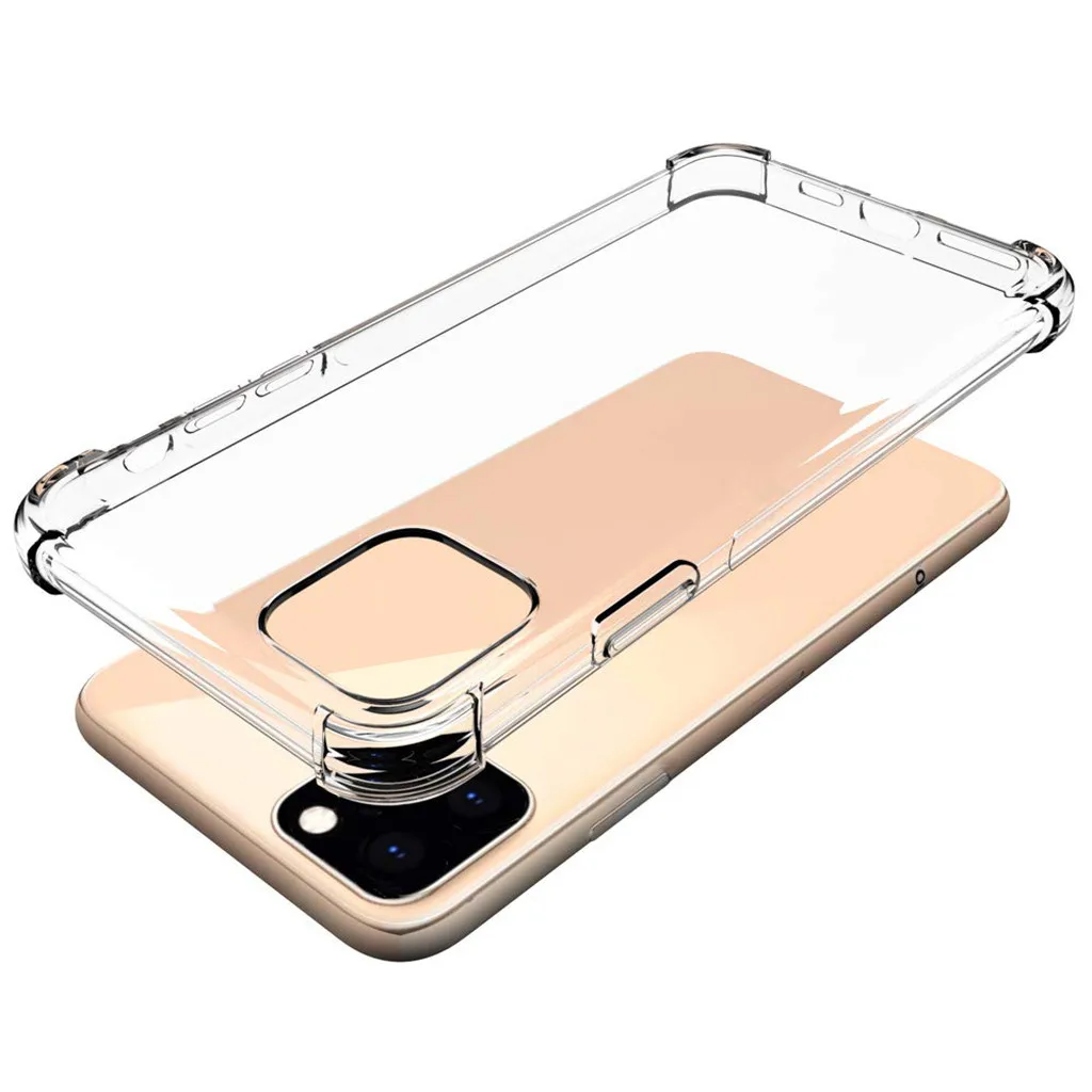 Прозрачный ТПУ чехол для телефона IPhone 11 Pro Max прозрачный защитный с четырьмя