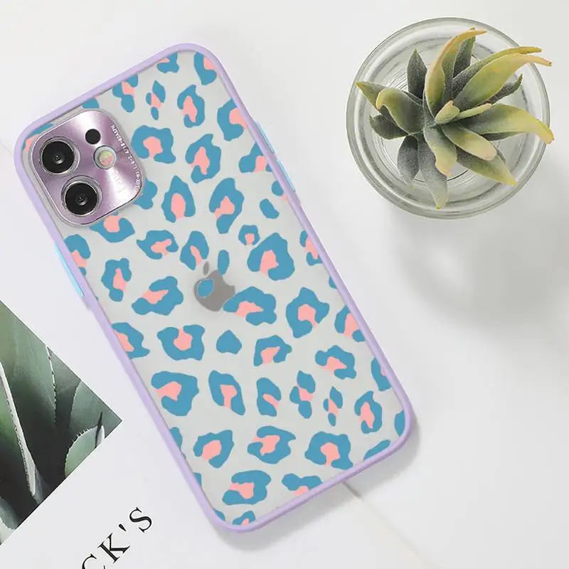 

Leopard Print Phone Case For iPhone 12 11 Mini Pro XR XS Max 7 8 Plus X Matte transparent Purple Back Cover