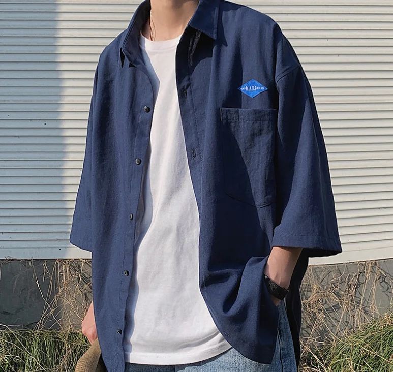 Свободная рубашка повседневная Студенческая куртка с рукавом 3/4 | Мужская одежда