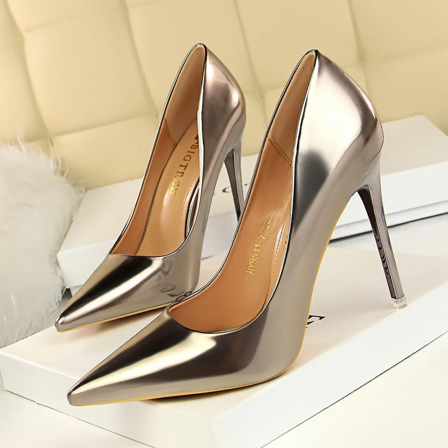 

9511-7 fashion metal heels high heels women's shoes high heels shallow mouth pointed sexy nightclub single shoes