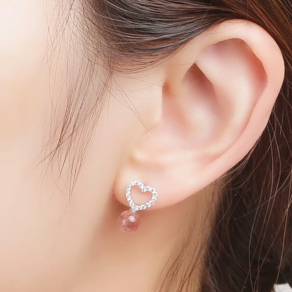 SA SILVERAGE Female 2019 New Earrings Sets 925 Sterling Silver Heart Stud Pink Stone Round Ball | Украшения и аксессуары