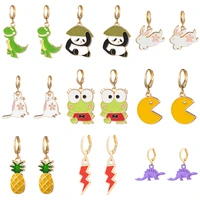 donarsei cute enamel cartoon animal earrings for women fuuny frog rabbit panda lightning dinosaur drop dangle earrings