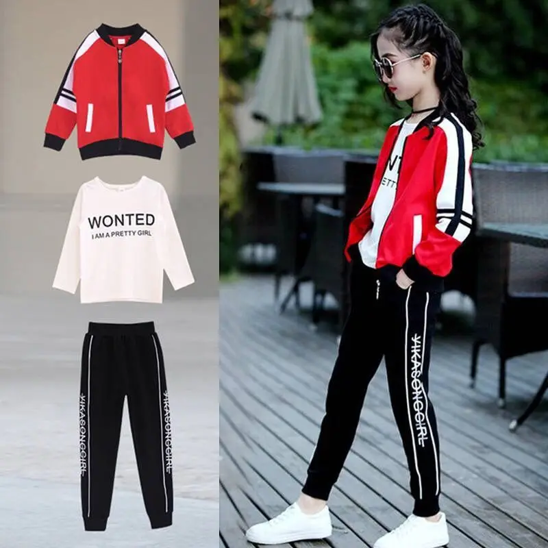 

Children Girls Sport Suits Letter Hooded Coat Pants 2pcs Clothing Sets 2018 Spring Teens Girls Tracksuits 5T 8 10 12 14T Years