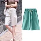 Женские Капри с завышенной талией LYZCR, летние брюки размером 5XL до колен, женские свободные брюки с широкими штанинами, женские брюки 2020