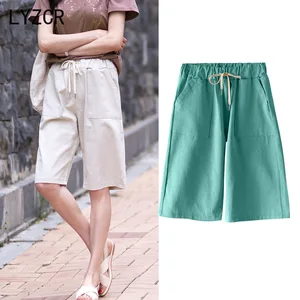 Женские Капри с завышенной талией LYZCR, летние брюки размером 5XL до колен, женские свободные брюки с широкими штанинами, женские брюки 2020