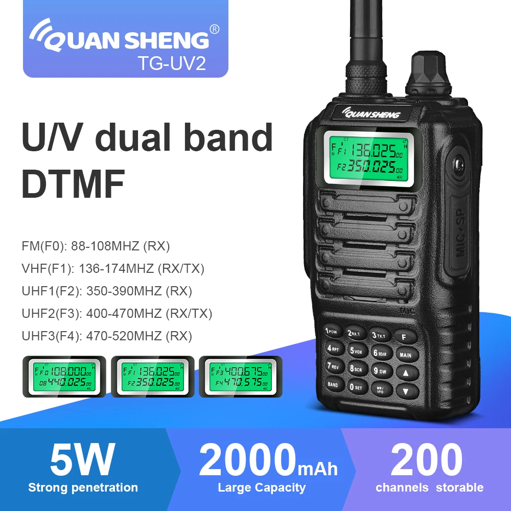 UHF VHF приемопередатчик HF Walkie Talkie Long Range Diy Ham Mobile Radio Repeater Transmitter Portable Quansheng TGUV2 для