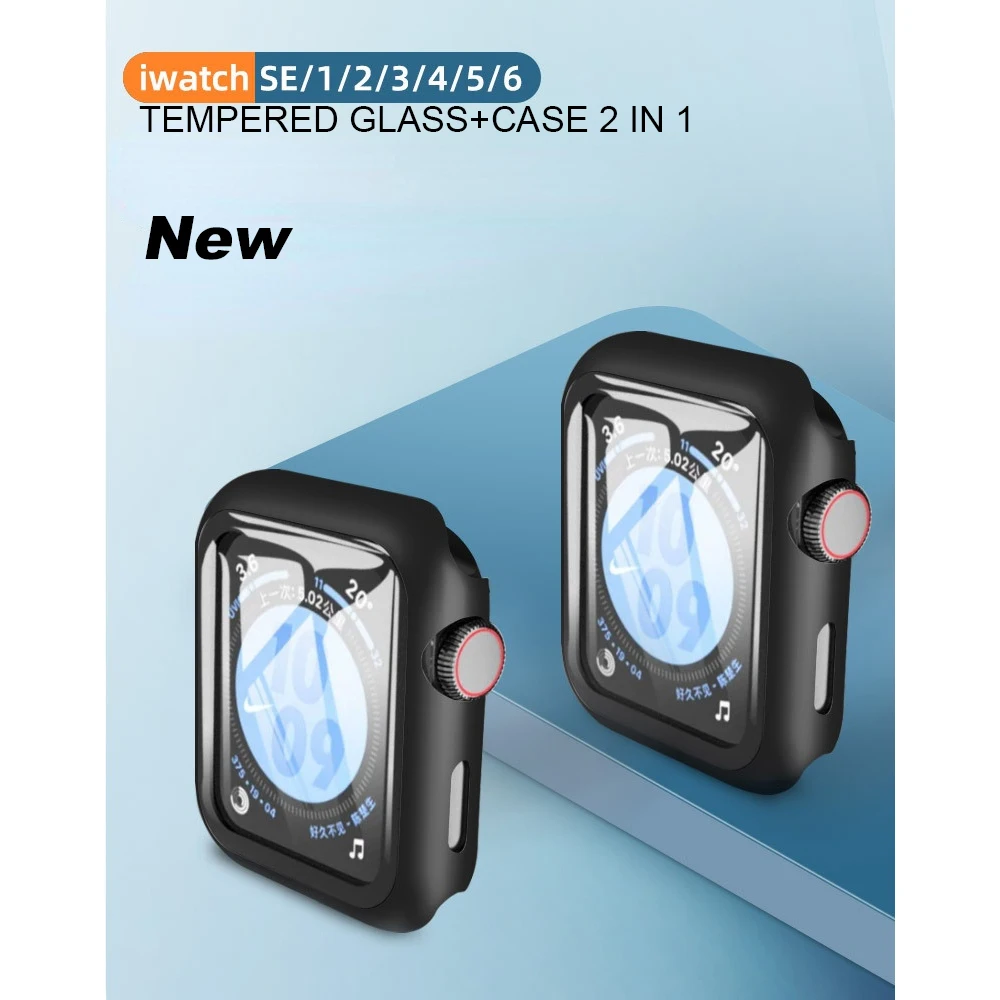 

Tempered Glass Screen Protector+cover for Apple watch case 44mm 40mm series SE 6 5 4 3 Cover slim for iWatch 6 5 frame 38mm 42mm