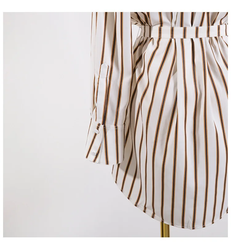 

[EAM] 2021 New Spring Autumn Lapel Long Sleeve Striped Pattern Split Joint Irregular Big Size Shirt Women Blouse Fashion JQ490