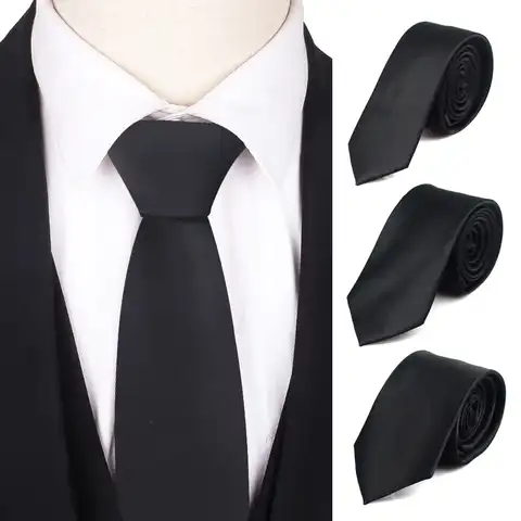 Черный галстук для мужчин и женщин, повседневный костюм, однотонный галстук, узкие мужские галстуки для бизнеса, свадьбы, тонкие мужские гал...