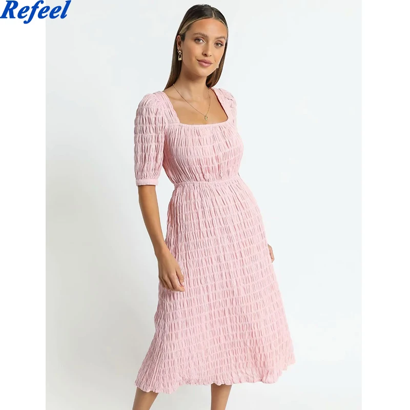 

Женское платье-миди с коротким рукавом и открытой спиной