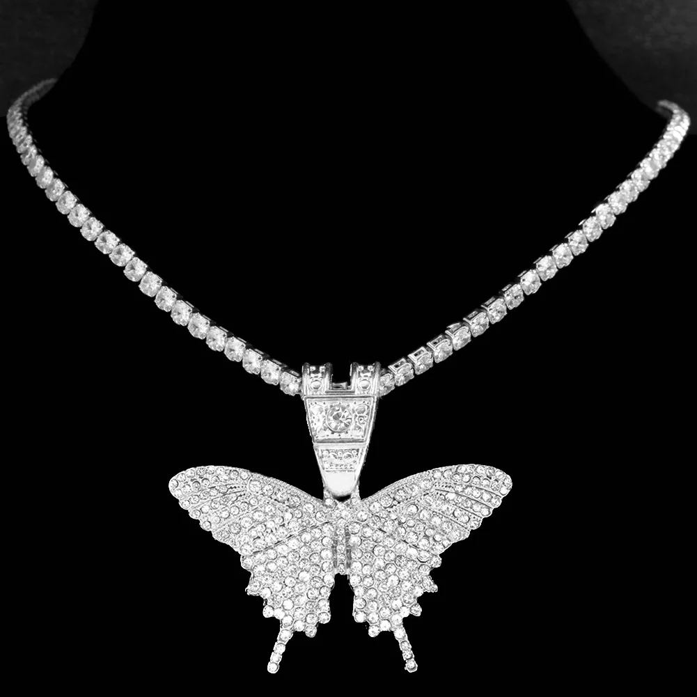 

Ожерелье с подвеской-бабочкой в стиле хип-хоп для мужчин и женщин, теннисная цепь с цирконием 4 мм, сверкающие ожерелья в стиле хип-хоп, бижут...