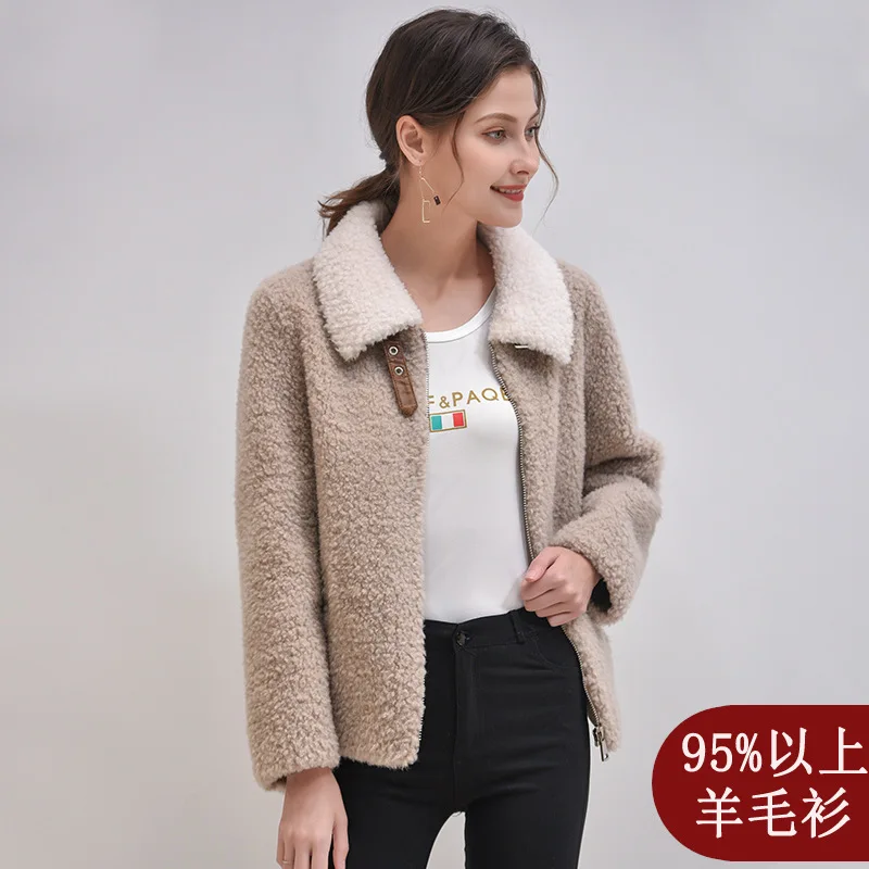 

Real Fur overCoats Winter Jackets Women s short Waterproof lamb wool sheep shearing Fur casual thick Warm 2019 khaki free ship