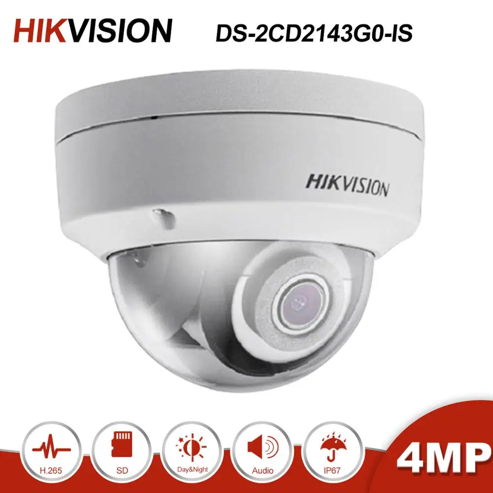 Hikvision DS-2CD2143G0-IS 4MP купольная POE IP камера сеть с аудио функцией ИК 30 м CCTV видеонаблюдения H.265