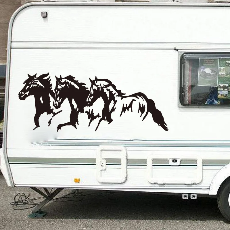 3 adet koşu atları kamp römorku kamyon Sticker macera seyahat hayvan orman orman Camper RV çıkartması vinil ev dekor