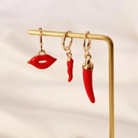 charmsmic new sexy red lips drop earrings for women red chili personality summer vacation jewelry wholesale dropshipping