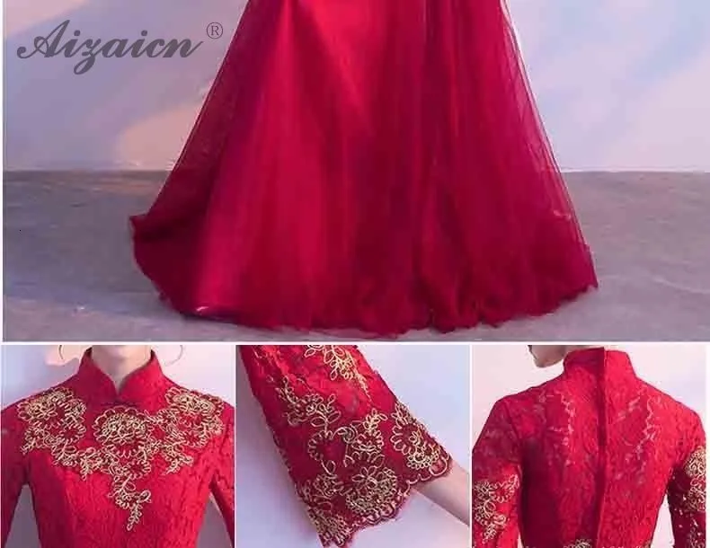Современное китайское платье, кружевное, Ципао, винтажное, Cheongsam, платья подружек невесты, винно-красное, с роговыми рукавами, Qi Pao, традиционное вечернее платье
