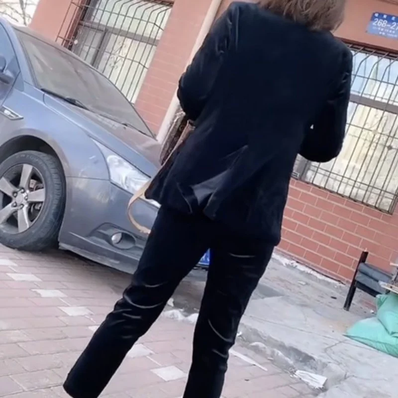 Женский элегантный двубортный кожаный блейзер и брюки комплект из 2 предметов
