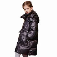 visaccy toddler girls winter long coat parkas kids hooded down jacket garment children warm black outwear clothes